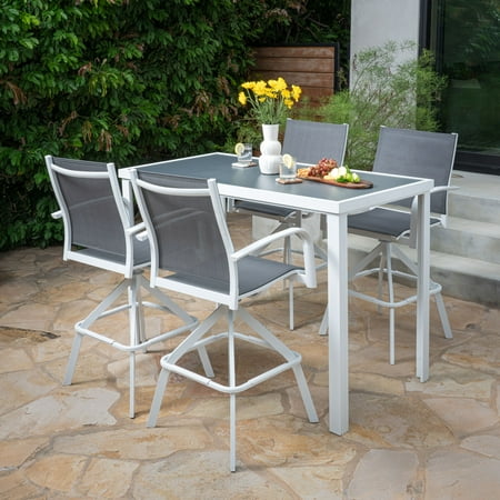 Hanover Naples 5-Piece Aluminum Outdoor High-Dining Set with Sleek Glass Top Patio Table, Seats 4
