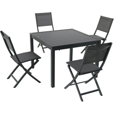 Hanover Naples 5-Piece Square Outdoor Dining Set | Stylish 38" Aluminum Patio Table with 4 Folding Sling Chairs | Modern, Comfortable, and Rust-Resistant | NAPDNS5PCFDSQ-GRY
