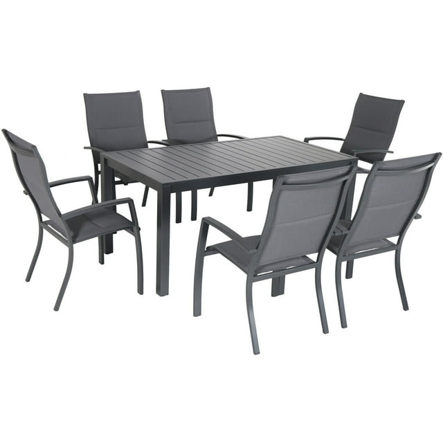 Hanover Naples 7-Piece Outdoor Dining Set with Aluminum 63" x 35" Patio Table, Seats 6