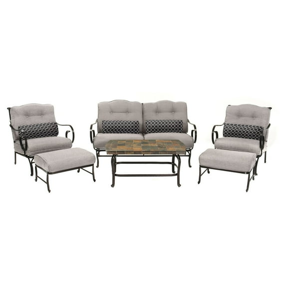 Hanover Oceana Seating Set with Tile-top Table - Furniture set - 6-piece (2 armchairs, loveseat, coffee table, 2 ottomans) - silver lining