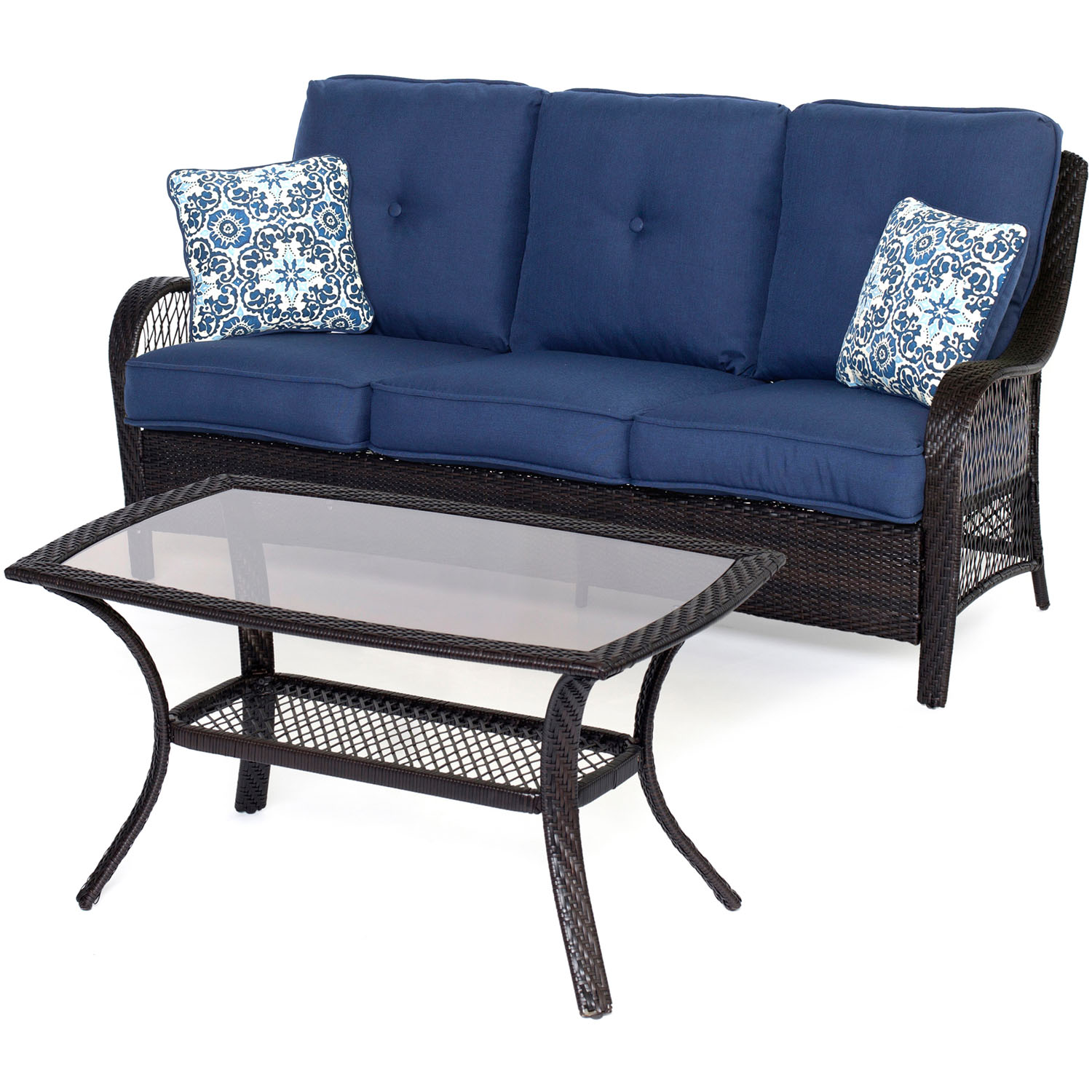 Hanover Orleans 2-Piece Wicker Outdoor Patio Sofa Set, Navy Blue - image 1 of 5