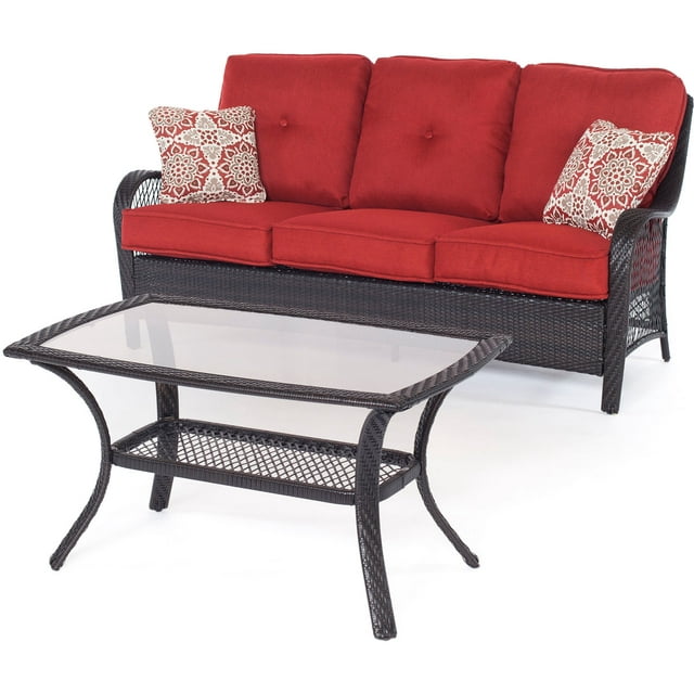 Hanover Orleans 2-Piece Wicker and Steel Outdoor Patio Sofa Set, Autumn Berry