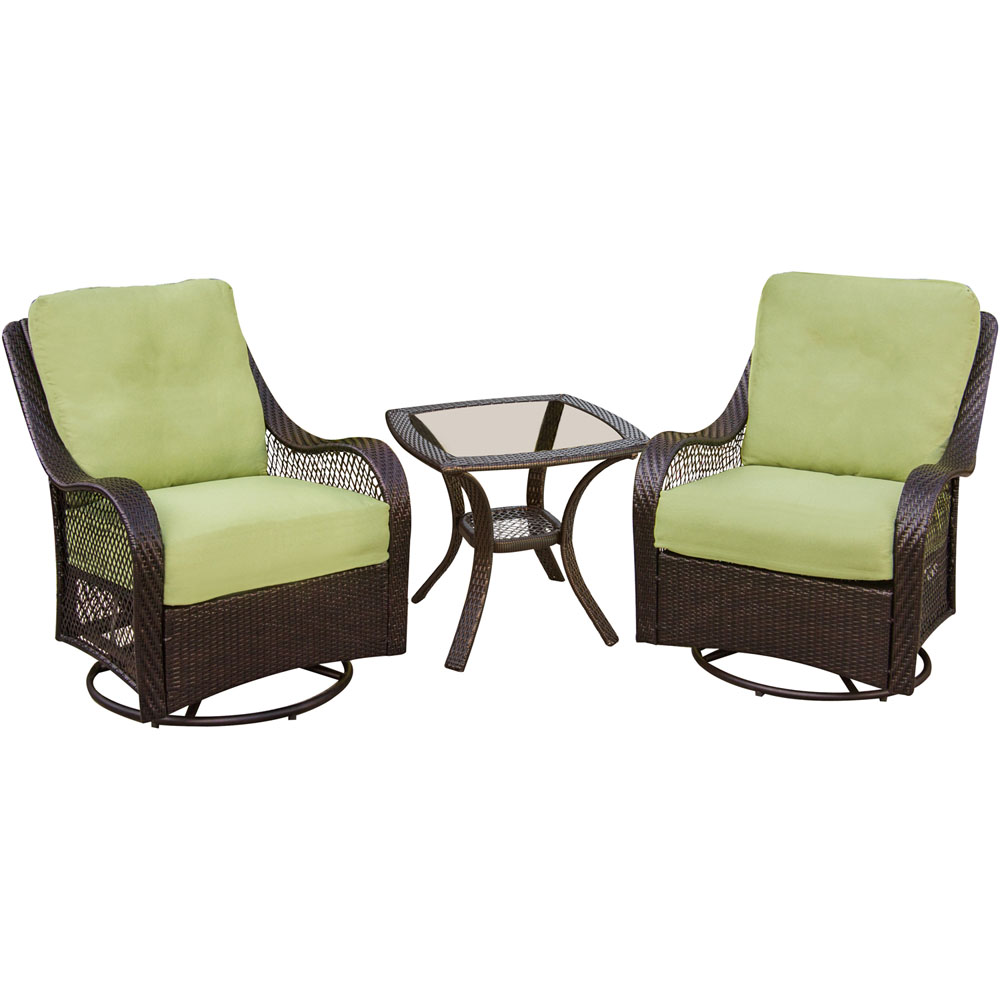 Hanover Orleans 3-Piece Steel Outdoor Patio Chat Set with Brown Wicker, Avocado Green Cushions, 2 Pillows and Glass Top Square Bistro, ORLEANS3PCSW - image 1 of 15