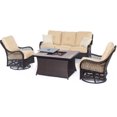 thumbnail image 1 of Hanover Orleans 4-Piece Woven Fire Pit Lounge Set with Glazed Faux-Wood Tile Top, 1 of 10