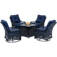 thumbnail image 1 of Hanover Orleans 5-Piece Fire Pit Chat Set in Navy Blue with 4 Woven Swivel Gliders and a 26-In. Square Fire Pit Table, 1 of 13