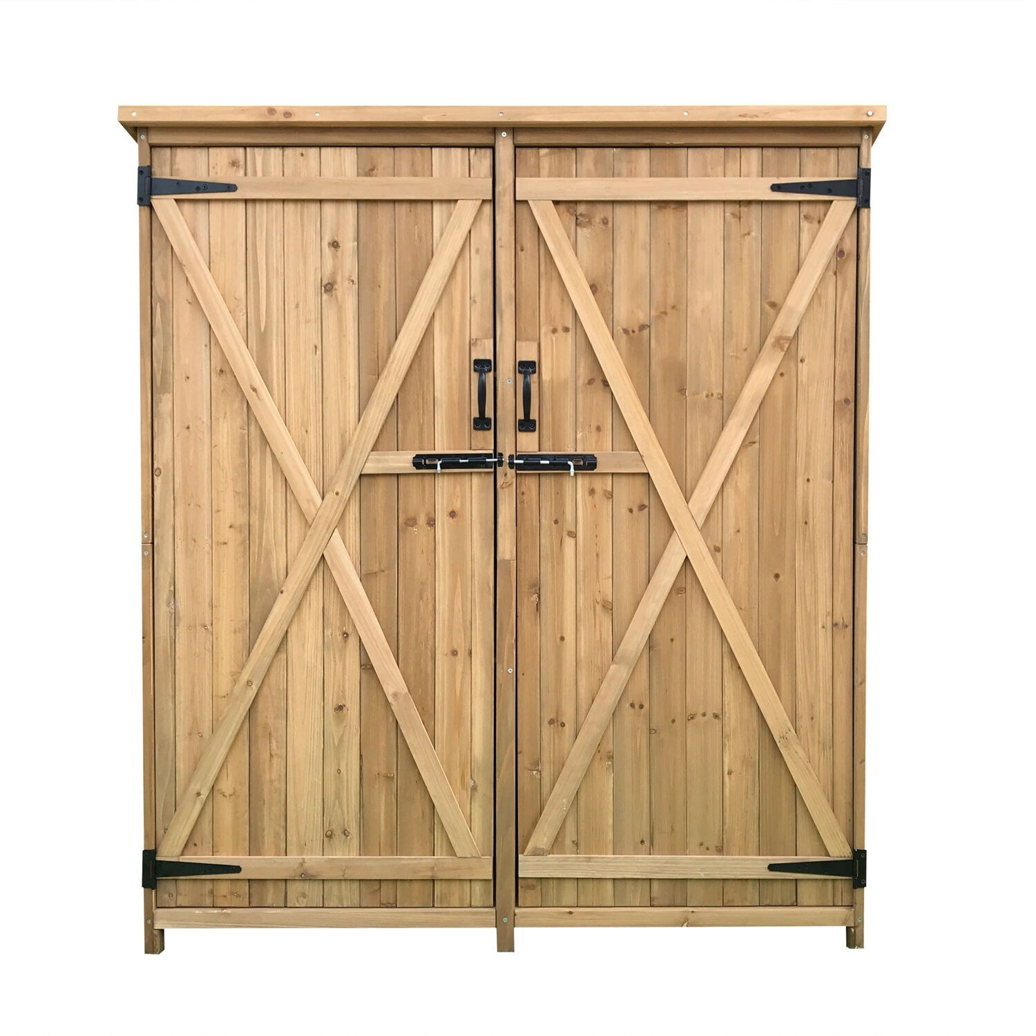 Black Fir Wood Outdoor Storage Shed with Shelving