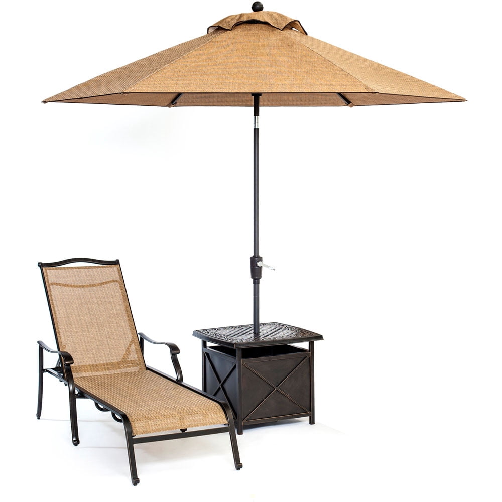 Hanover Outdoor Monaco Chaise Lounge Chair with 11' Umbrella and Side ...