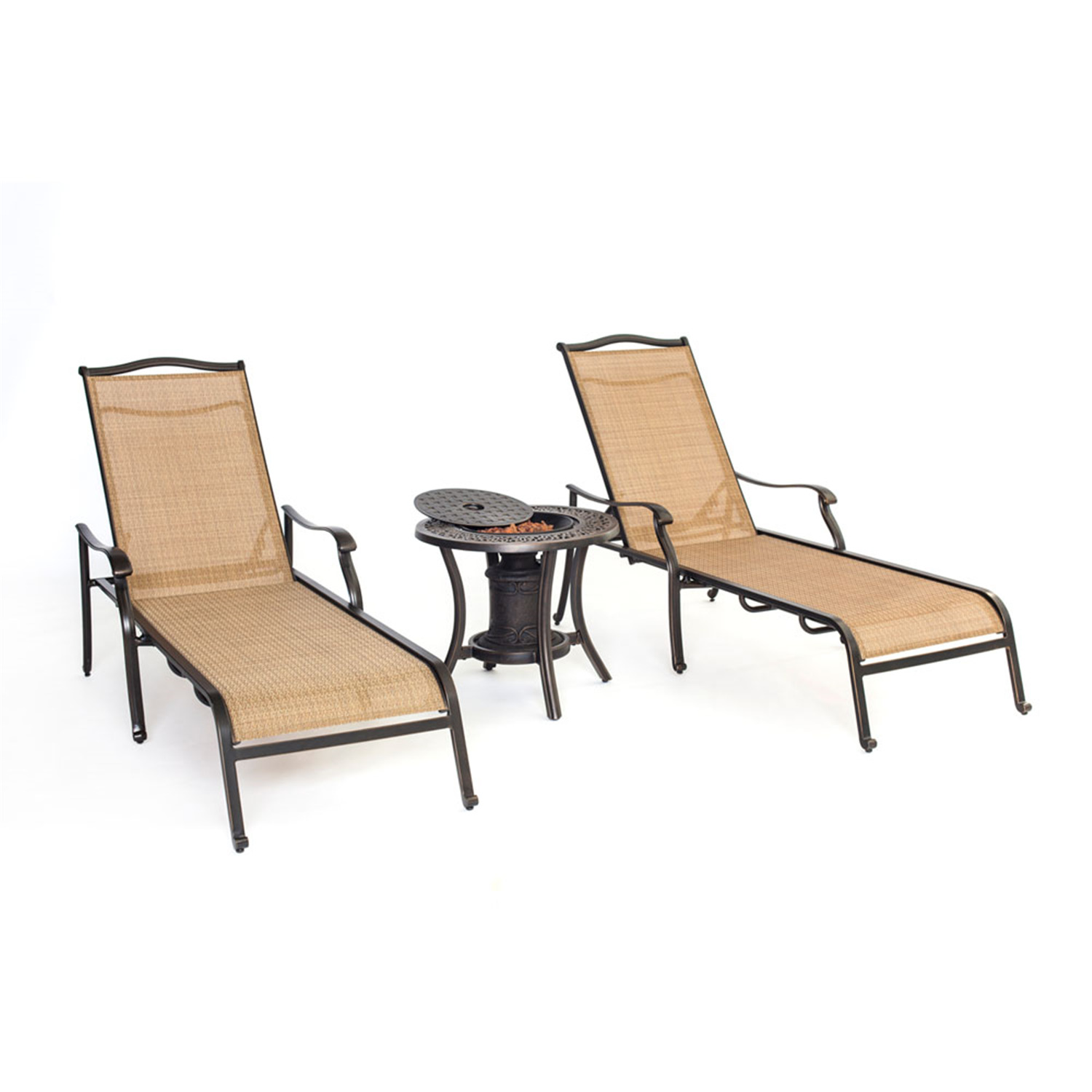 Hanover Outdoor Monaco Chaise Lounge Set with Fire Urn, Cedar/Bronze - image 1 of 10