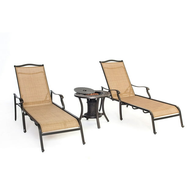 Hanover Outdoor Monaco Chaise Lounge Set with Fire Urn, Cedar/Bronze