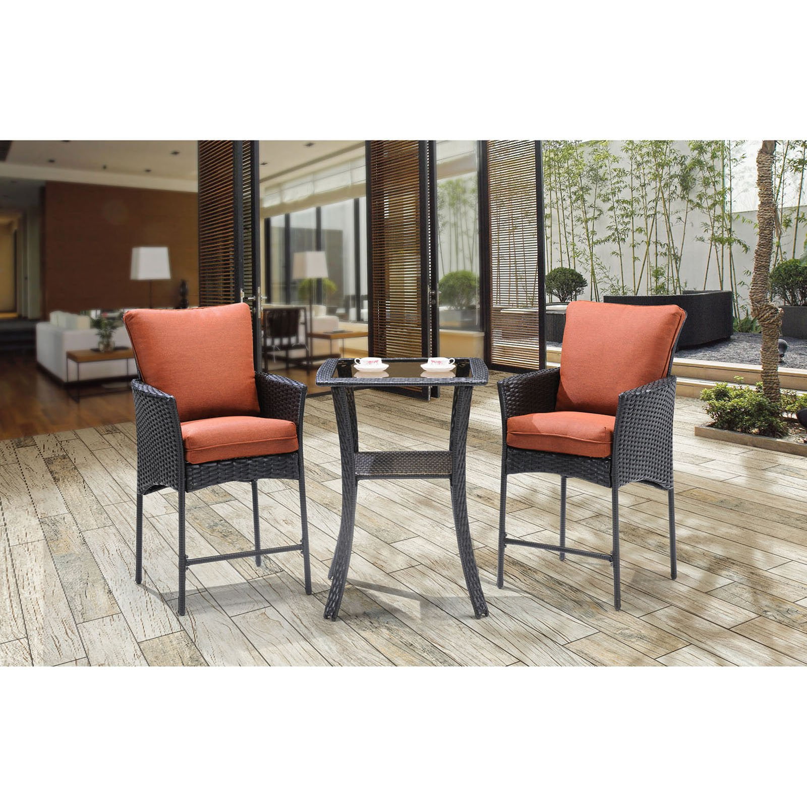 Hanover Outdoor Strathmere Allure 3 Piece High Bistro Set Woodland Rust Dark Chocolate Brown Walmart