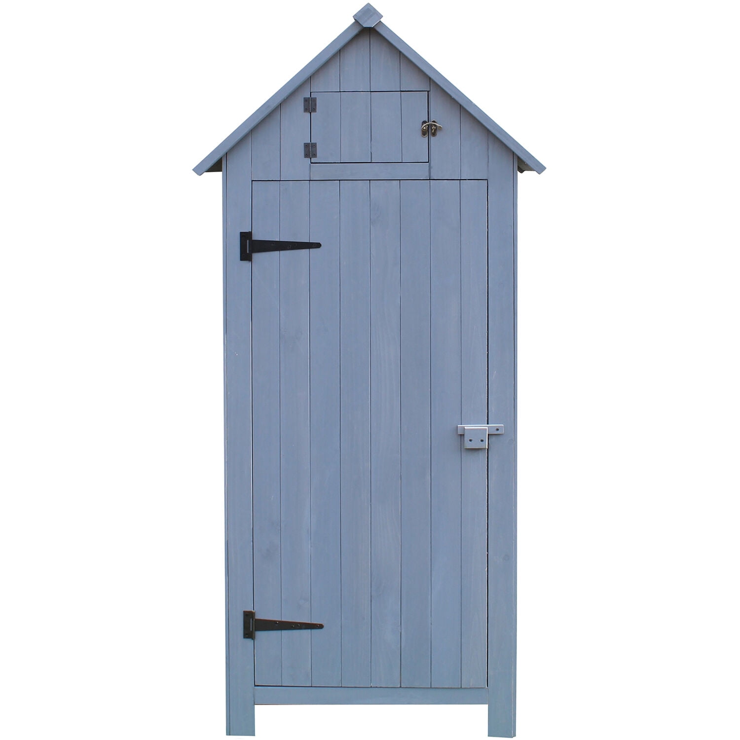 Hanover Outdoor Vertical Wooden Storage Shed for Tools, Equipment, Garden Supplies, with Shelf and Locking Latch, 8.7 cu. ft. Capacity - HANWS0102-GRY