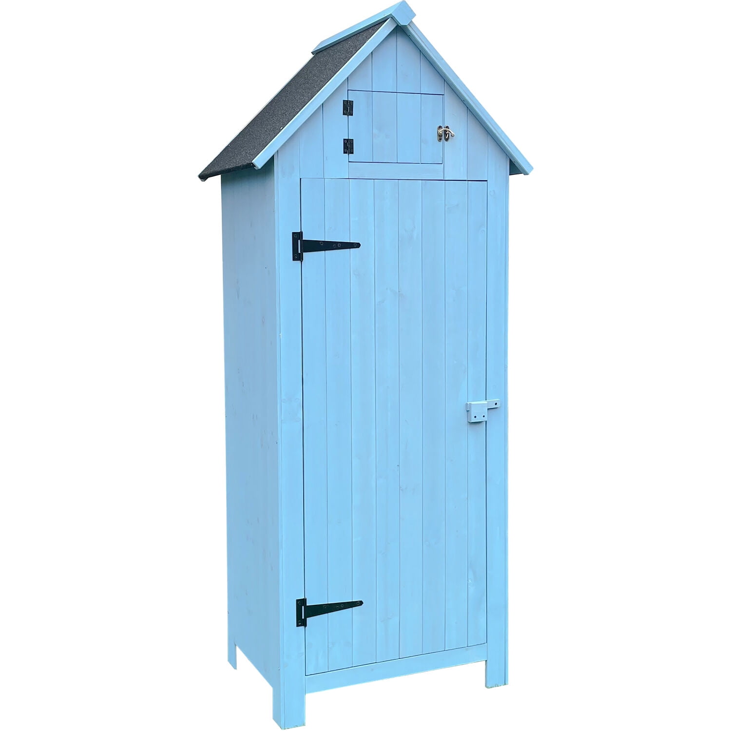 Blue Fir Wood Outdoor Storage Shed with Shelving