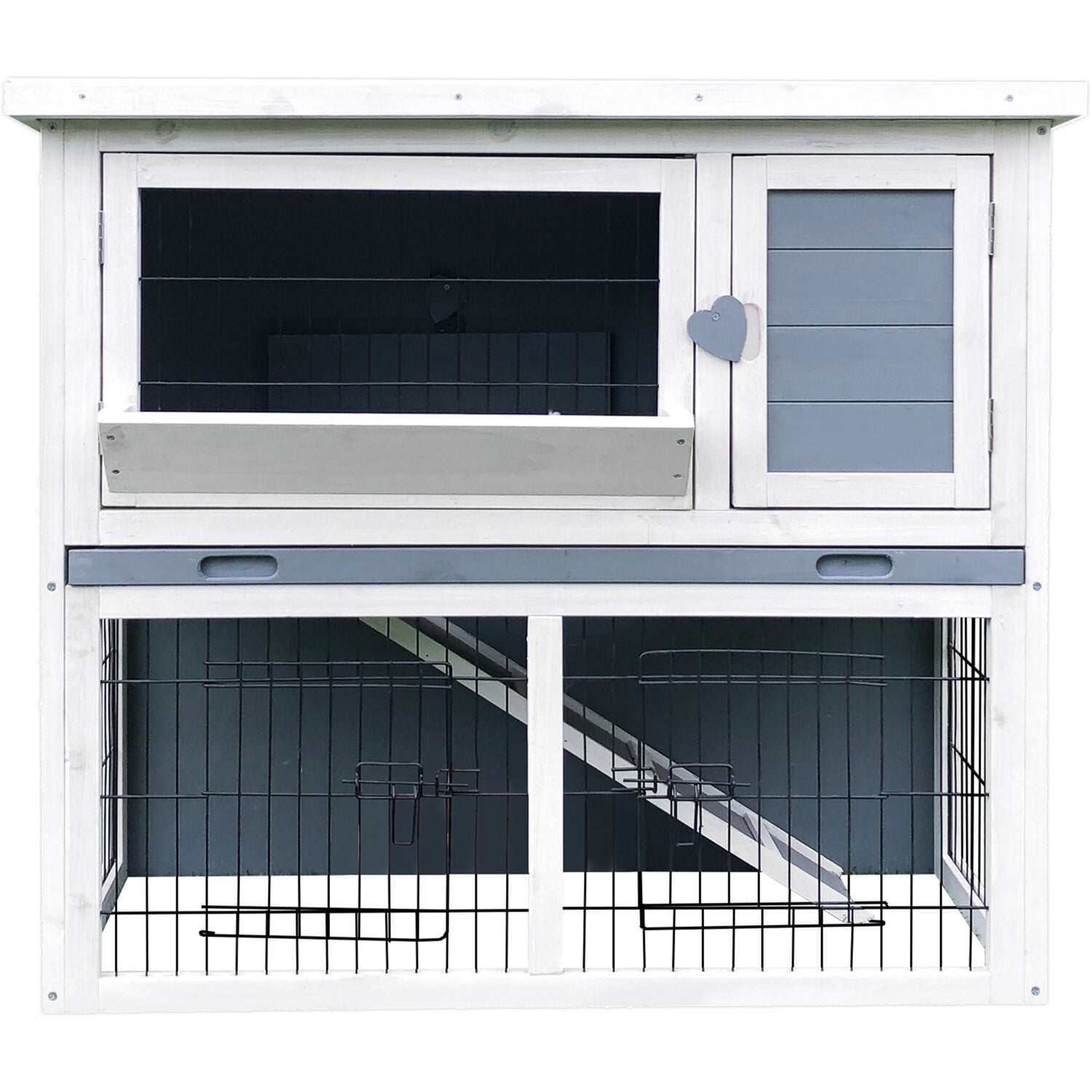 Hanover Outdoor Wooden 2-Story Rabbit Hutch with Ramp, Wire Mesh Run, Waterproof Roof and Removable Tray 3 Ft.W x 1.5 Ft.D x 2.6 Ft.H Hanover Outdoor Wooden 2-Story Rabbit Hutch with Ramp, Wire Mesh Run, Waterproof Roof and Removable Tray 3 Ft.W x 1.5 Ft.D x 2.6 Ft.H