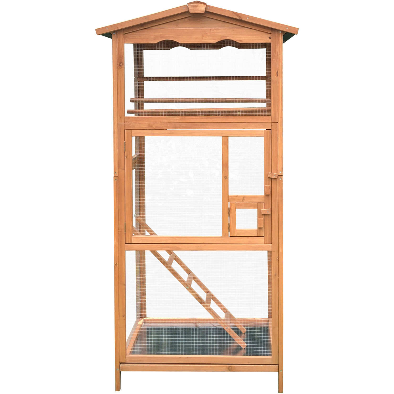 Hanover Outdoor Wooden Bird Cage with 3 Resting Bars, Ladder, Waterproof Roof and Removable Tray, 2.9 Ft. x 2.1 Ft. x 5.8 Ft. - image 1 of 12