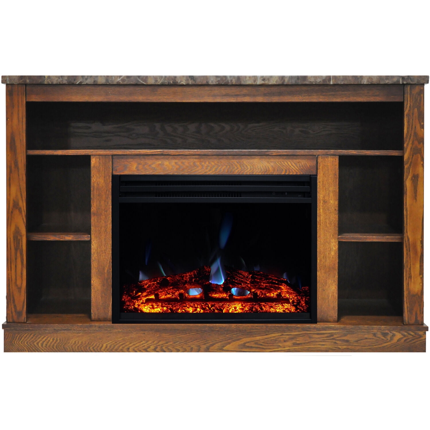 Hanover Oxford Electric Fireplace Heater with 47-In. Cherry TV Stand, Deep  Log Display, Multi-color Flames, and Remote - Walmart.com
