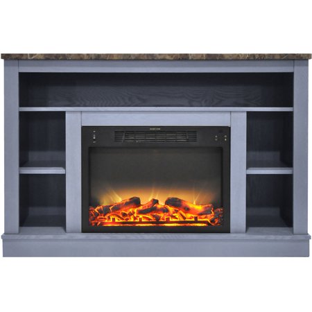 Hanover Oxford 47 In. Electric Fireplace with 1500W Multi-color LED Insert and A/V Storage Mantel in Slate Blue