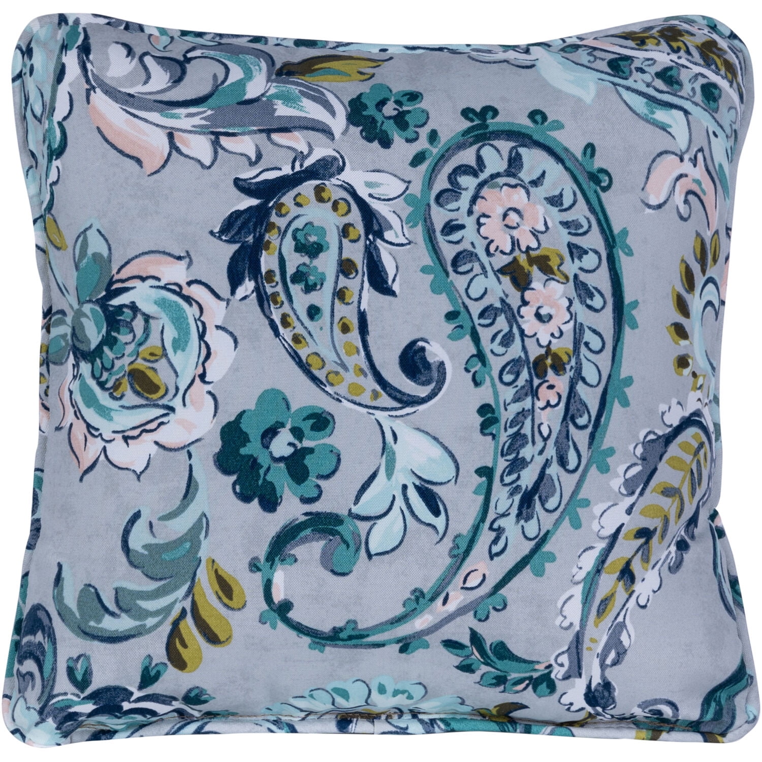 Gray and Blue Paisley Indoor/Outdoor Square Throw Pillow Set