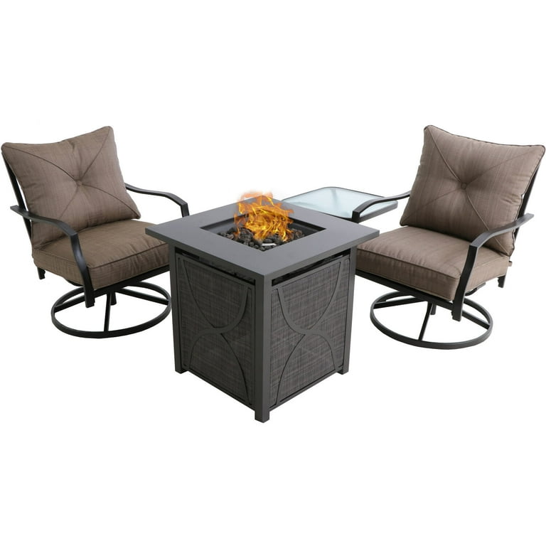 Hanover Palm Bay 4 Piece Fire Pit Chat Set featuring a 40 000 BTU