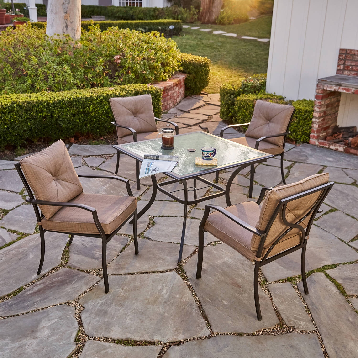 Copper Bronze 4-Person Square Outdoor Dining Set with Cushions