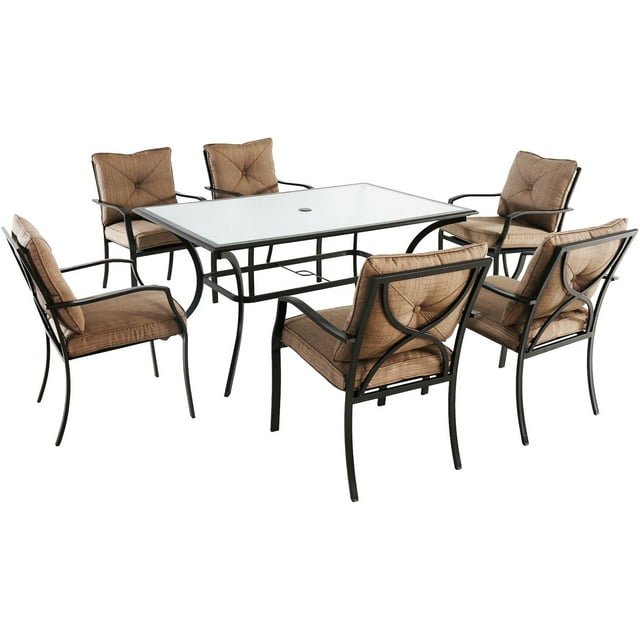 Hanover Palm Bay 7-Piece Steel Outdoor Furniture Patio Dining Set, Seats 6