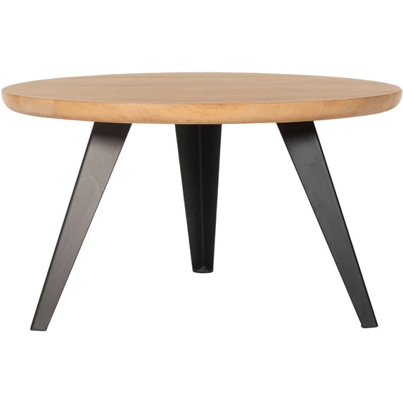 Hanover Parkwyn Mango Wood Round Coffee Table with Metal Legs | Uniquely Handcrafted | Mid-Century Modern Indoor Furniture for Living Room | 31.5" Diameter x 18" Height
