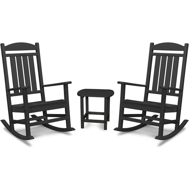 Hanover Pineapple Cay All-Weather 3-Piece Outdoor Patio Porch Rocker Chat Set, 2 Rockers and Side Table, Eco-Friendly, Recycled Material, Made in USA - PINE3PC-BLK