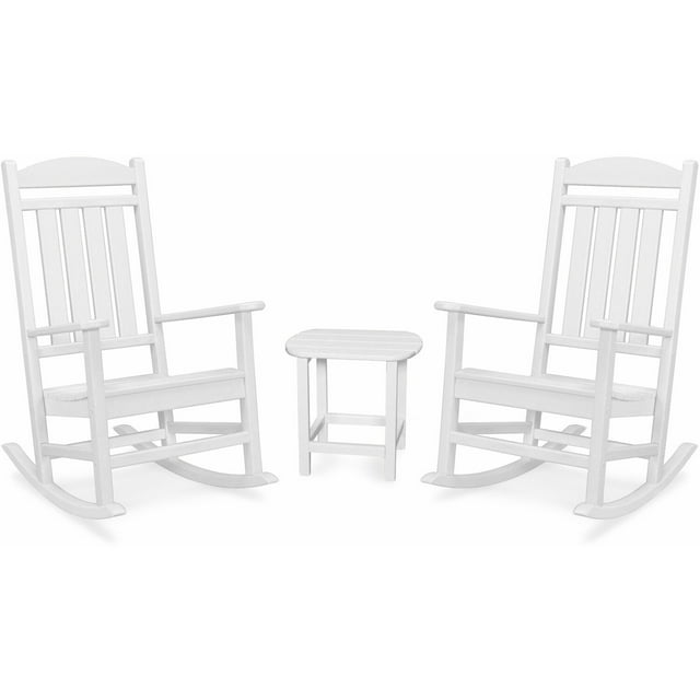 Hanover Pineapple Cay All-Weather 3-Piece Outdoor Patio Porch Rocker Chat Set, 2 Rockers and Side Table, Eco-Friendly, Recycled Material, Made in USA - PINE3PC-WHT