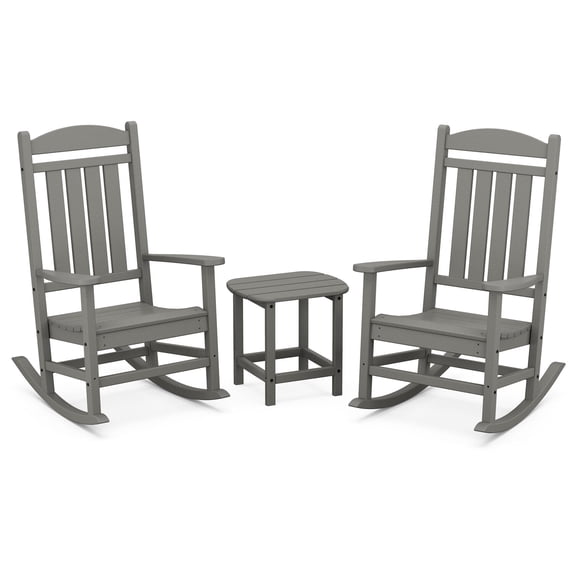 Hanover Pineapple Cay All-Weather 3-Piece Outdoor Patio Porch Rocker Chat Set, 2 Rockers and Side Table, Eco-Friendly, Recycled Material, - PINE3PC-GRY
