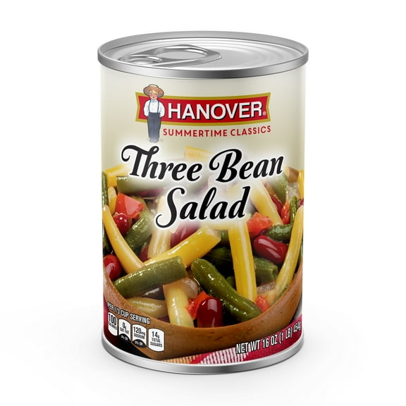 Hanover Premium Three Bean Salad, 16 oz Can Canned Bean Salad with Green, Wax & Kidney Beans in Tangy Dressing