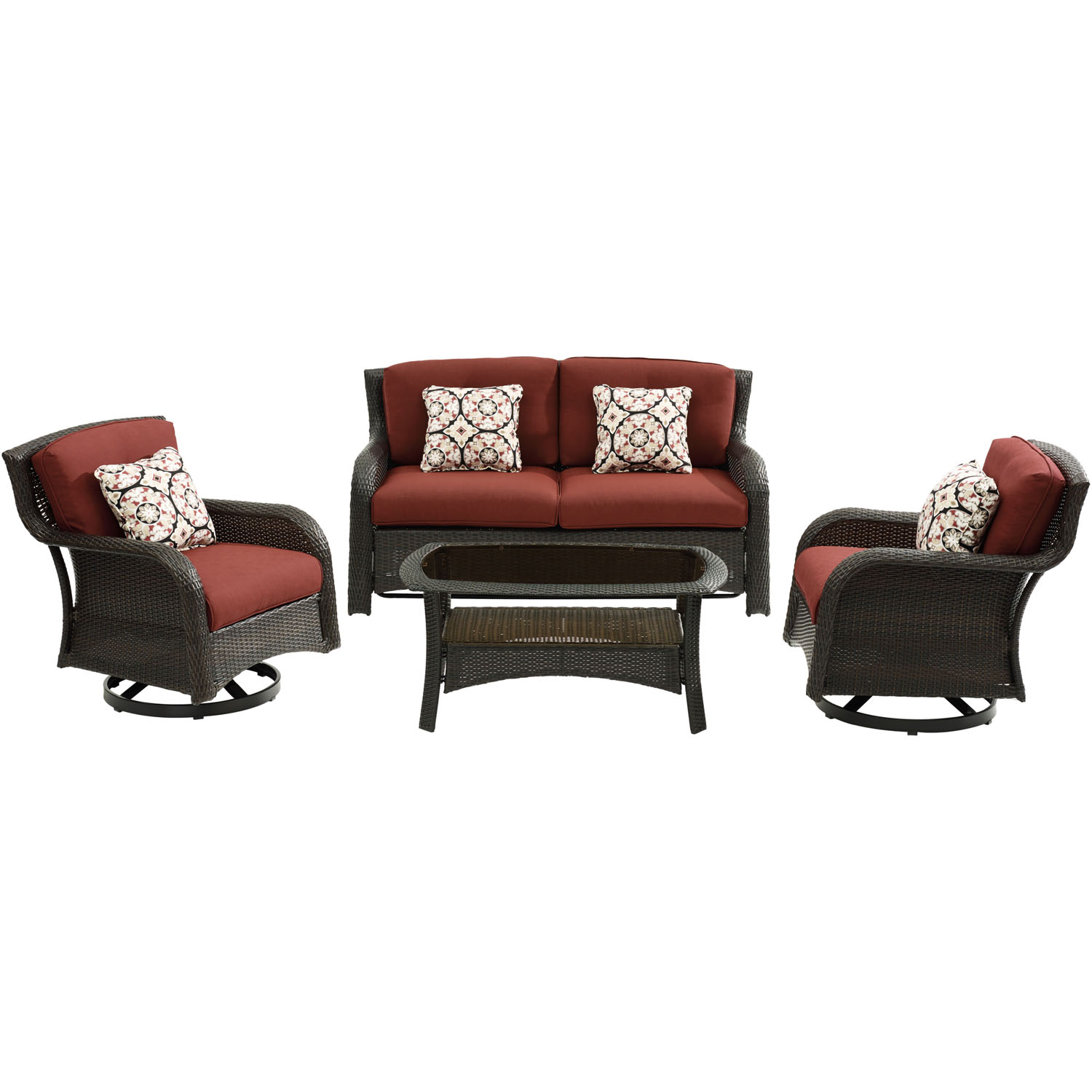 Hanover Strathmere 4-Piece Wicker and Steel Outdoor Conversation Set, Crimson Red - image 1 of 12