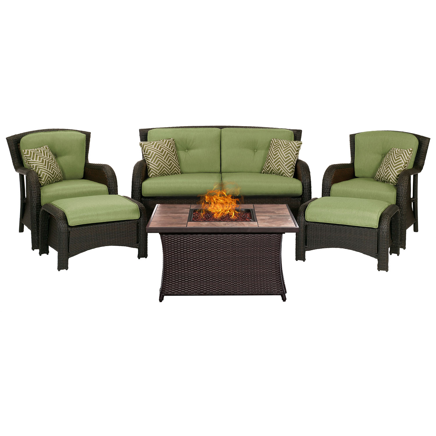 Hanover Strathmere 6 Pcs Wicker Fire Pit Chat Set, Cilantro Green - image 1 of 14