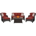 thumbnail image 1 of Hanover Strathmere 6 Pcs Wicker and Steel Propane Fire Pit Sectional Set, Crimson Red, 1 of 13