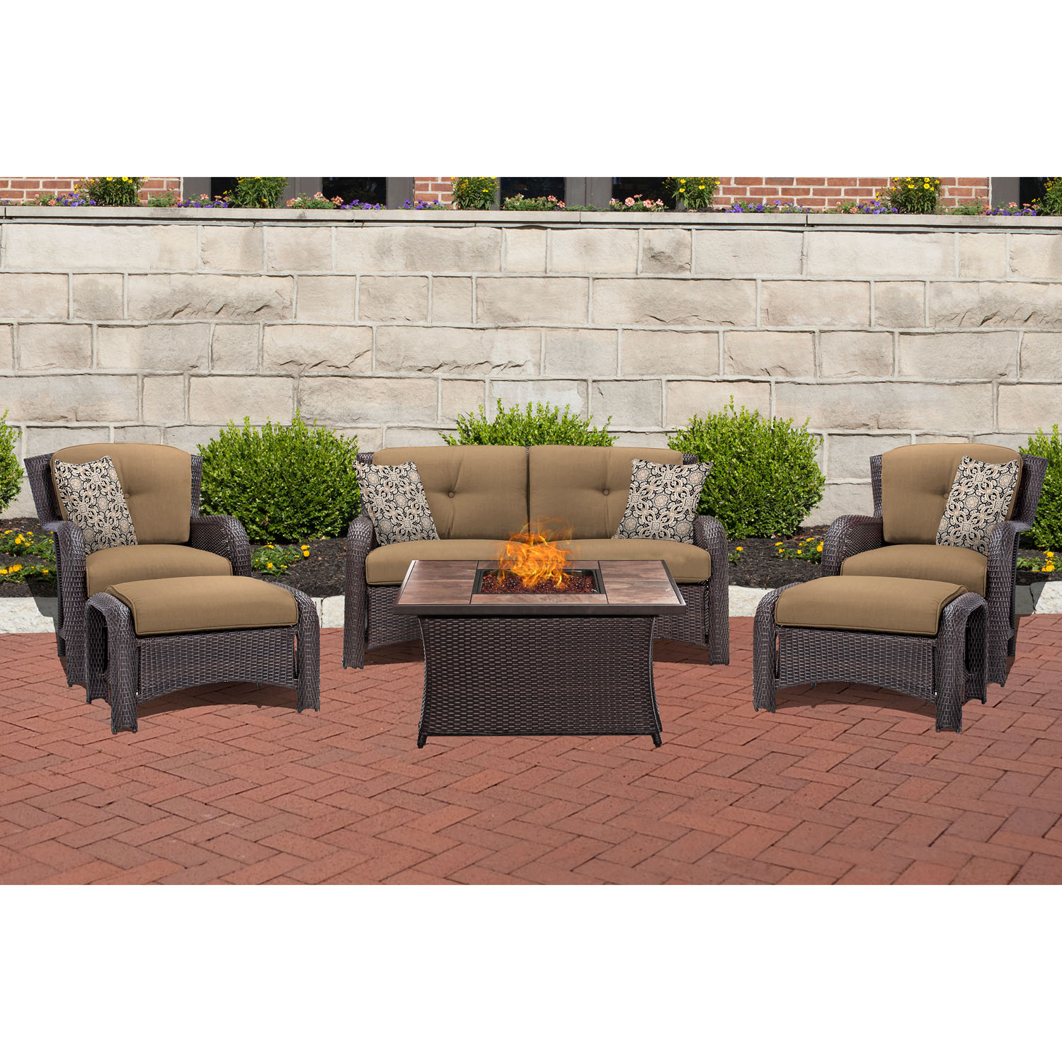 Hanover Strathmere 6-Piece Fire Pit Lounge Set with Faux-Stone Tile Top - image 1 of 9