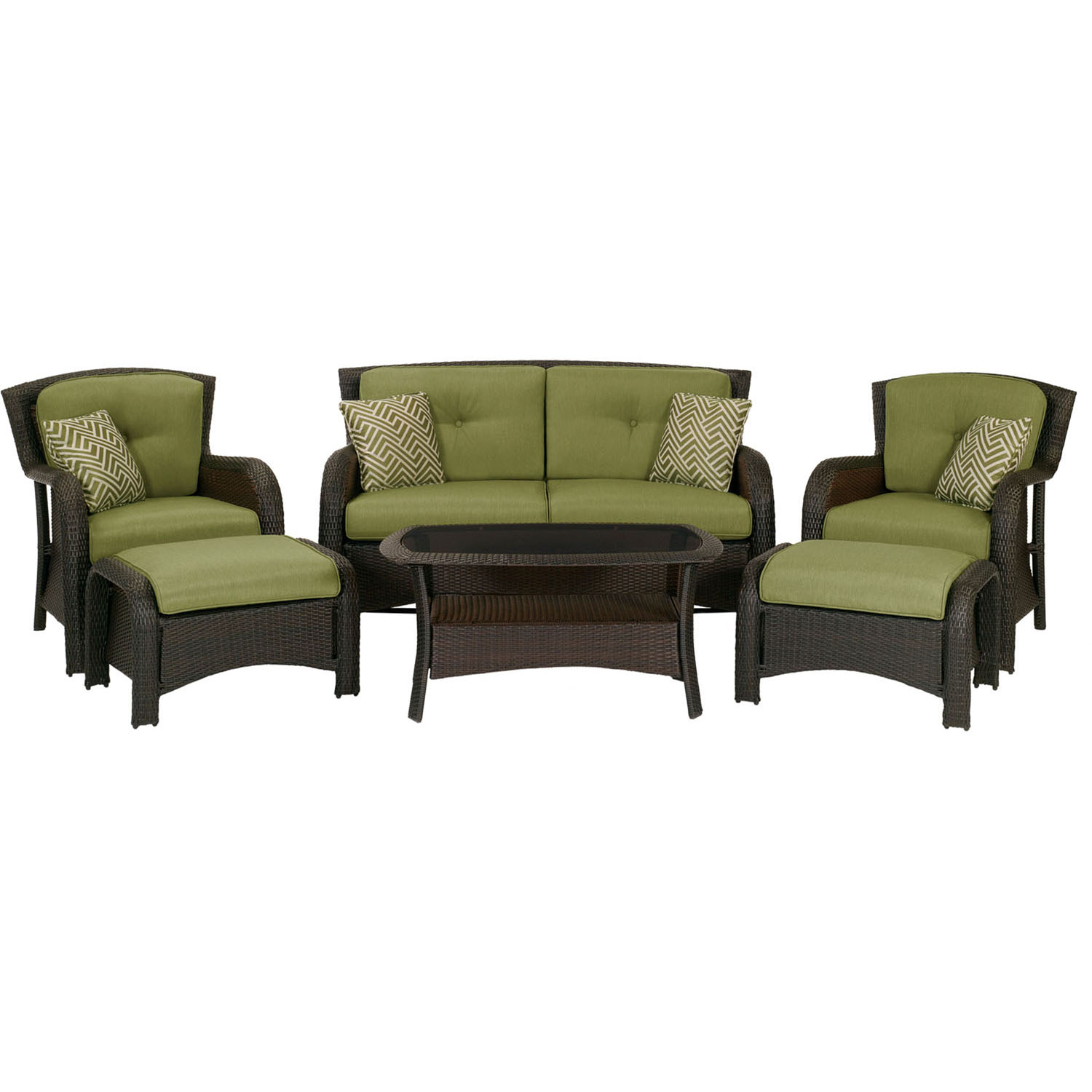 Hanover Strathmere 6-Piece Wicker and Steel Outdoor Conversation Set, Cilantro Green - image 1 of 15