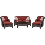 Hanover Strathmere 6-Piece Wicker and Steel Outdoor Conversation Set, Deep Red