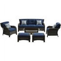 Hanover Strathmere 6-Piece Wicker and Steel Outdoor Conversation Set, Navy Blue - image 1 of 15
