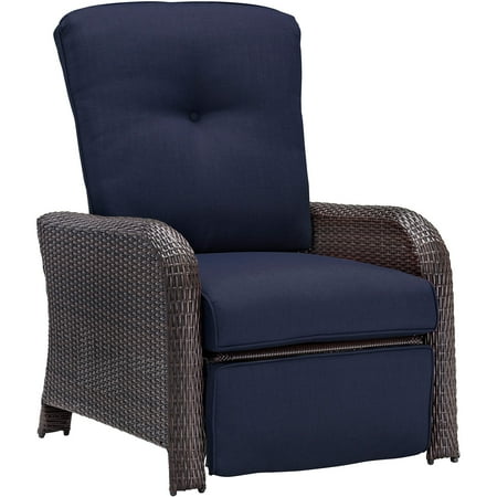 Hanover Strathmere Wicker and Steel Outdoor Patio Lounge Chair, Navy Blue