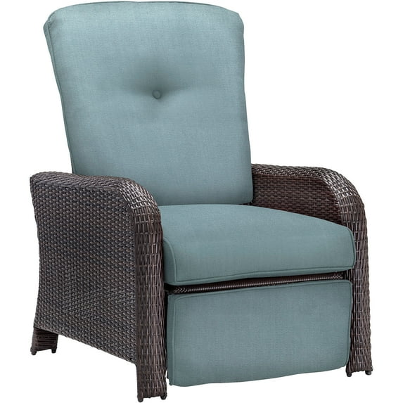 Hanover Strathmere Wicker and Steel Outdoor Patio Lounge Chair, Ocean Blue