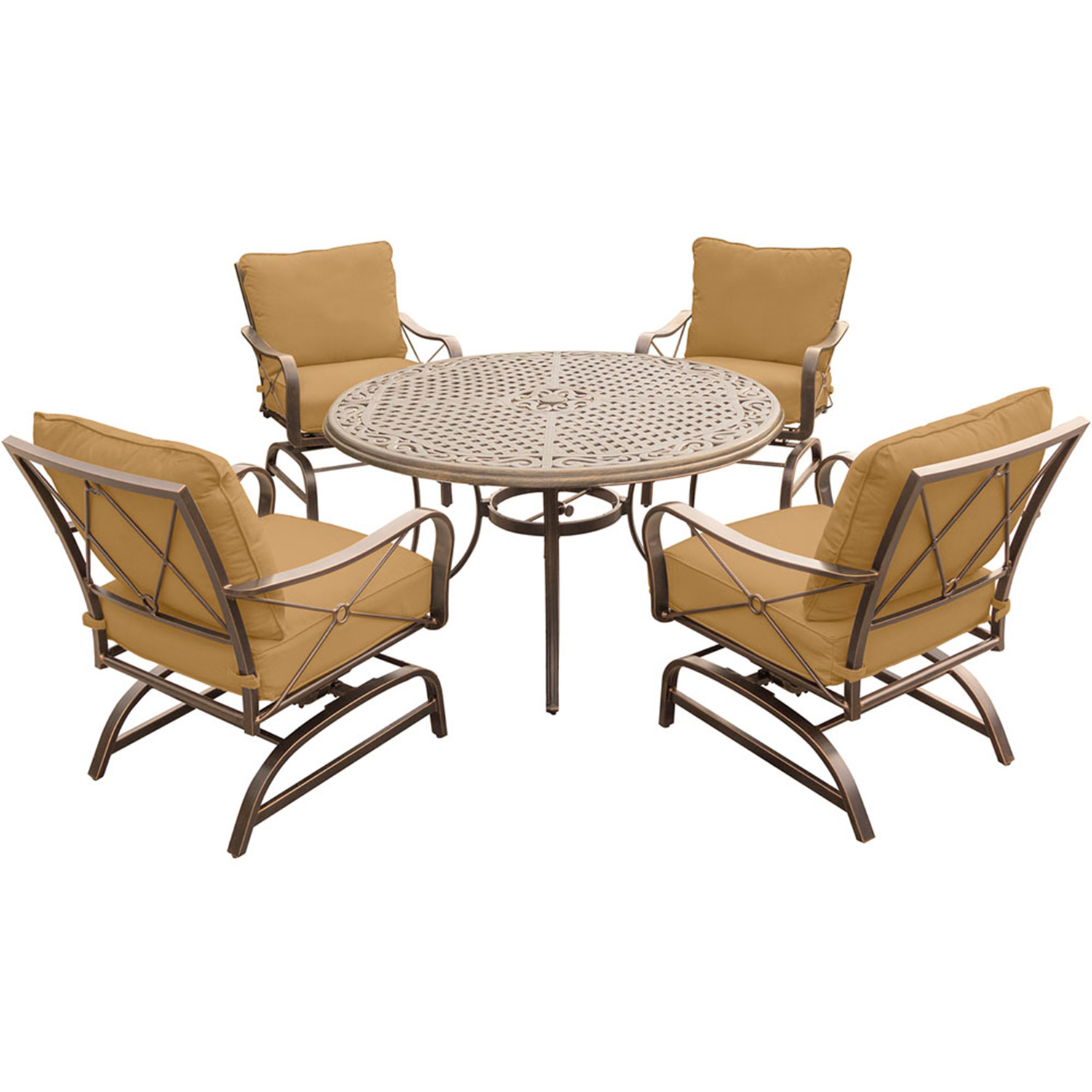Hanover Summer Nights 5-Piece Dining Set with Four Cushioned Rockers and a 48 In. Cast-top Table - image 1 of 7