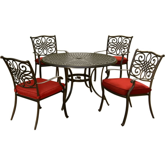 Hanover Traddn5pc Traditions Five Piece Round Aluminum Framed Outdoor Dining Set - Blue