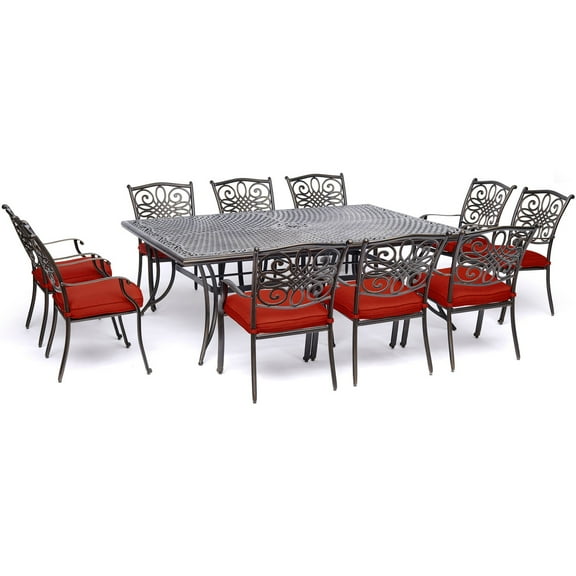 Hanover Traditions 11-Piece Aluminum Outdoor Dining Set, Autumn Berry