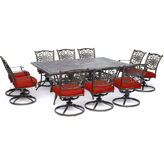 Hanover Traditions 11 Pcs Aluminum Outdoor Dining Set, Red