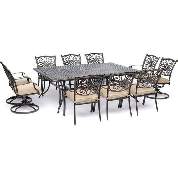 Hanover Traditions 11-Piece Aluminum Outdoor Dining Set, Tan