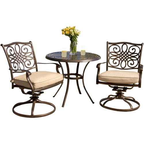 Natural Oat Aluminum 3-Piece Bistro Set with Cushions