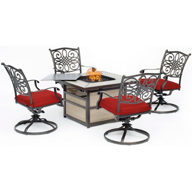 Hanover Traditions 5-Piece Fire Pit Chat Set with 4 Swivel Rockers in ...