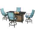 thumbnail image 1 of Hanover Traditions 5-Piece High-Dining Set in Blue with 4 Padded Counter-Height Swivel Chairs and a 30,000 BTU Fire Pit Dining Table, 1 of 9