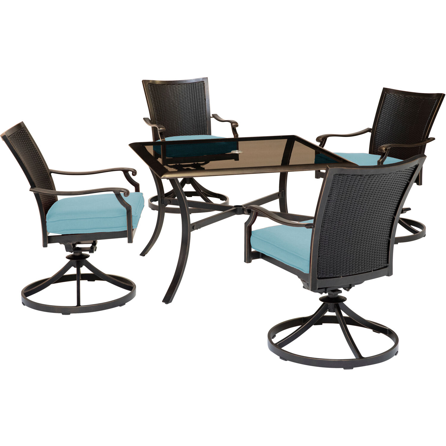 Hanover Traditions 5-Piece Outdoor Dining Set in Blue, 4 Wicker Back Swivel Rockers & 42 in Table - image 1 of 9