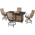 thumbnail image 1 of Hanover Traditions 5-Piece Outdoor High Dining Fire Patio Set, 4 Counter-Height Padded Sling Swivel Chairs and Slat-Top Gas Fire Pit Aluminum Table, Rust-Resistant, All-Weather, 1 of 8