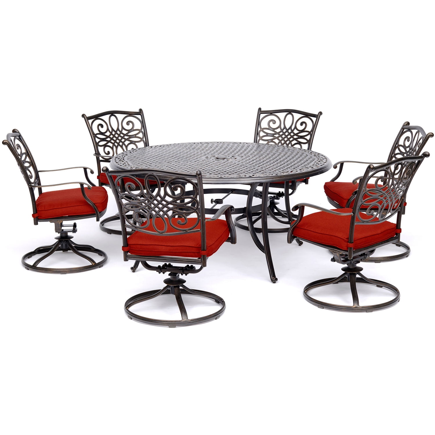 Classic Round Aluminum Outdoor Dining Set with Red Cushions
