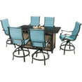 thumbnail image 1 of Hanover Traditions 7-Piece High-Dining Set in Blue with 6 Padded Counter-Height Swivel Chairs and a 30,000 BTU Fire Pit Dining Table, 1 of 8